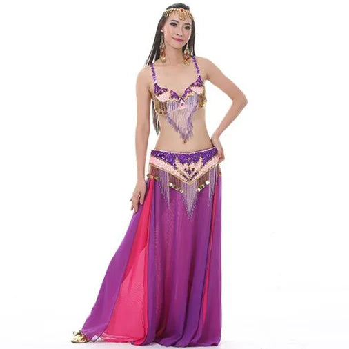 Beaded Belly Dance Costume Set | Bra, Belt & Skirt | 3-Piece