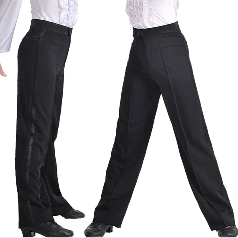 Men's Latin & Ballroom Dance Pants | Black Satin Waist | 16 Sizes