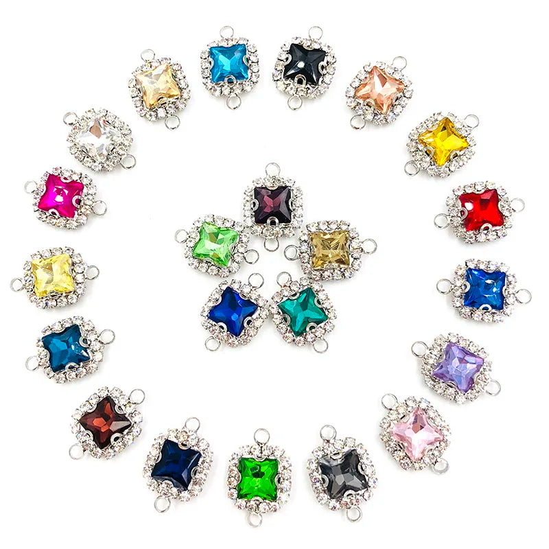 Clear White Square Sew-On Rhinestones — Glass Crystal Flatback (10pcs)