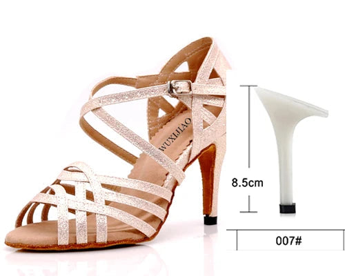 Rhinestone Latin Dance Sandals | Thin Heel | 6–10cm | Black, Silver & Gold