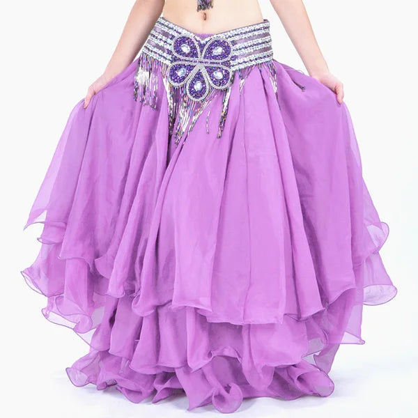 Belly Dance Chiffon Maxi Skirt | 3-Layer Ruffle | 14 Colors