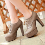 Platform Lace-Up Pump | Stiletto High Heel | Round Toe