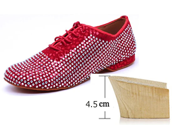 Men's Rhinestone Latin Dance Shoes | Satin | Low Heel