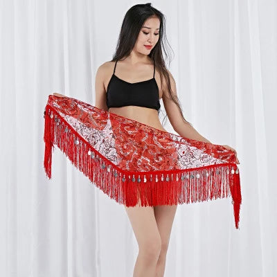 Belly Dance Triangle Hip Scarf | Coin & Sequin Fringe Belt