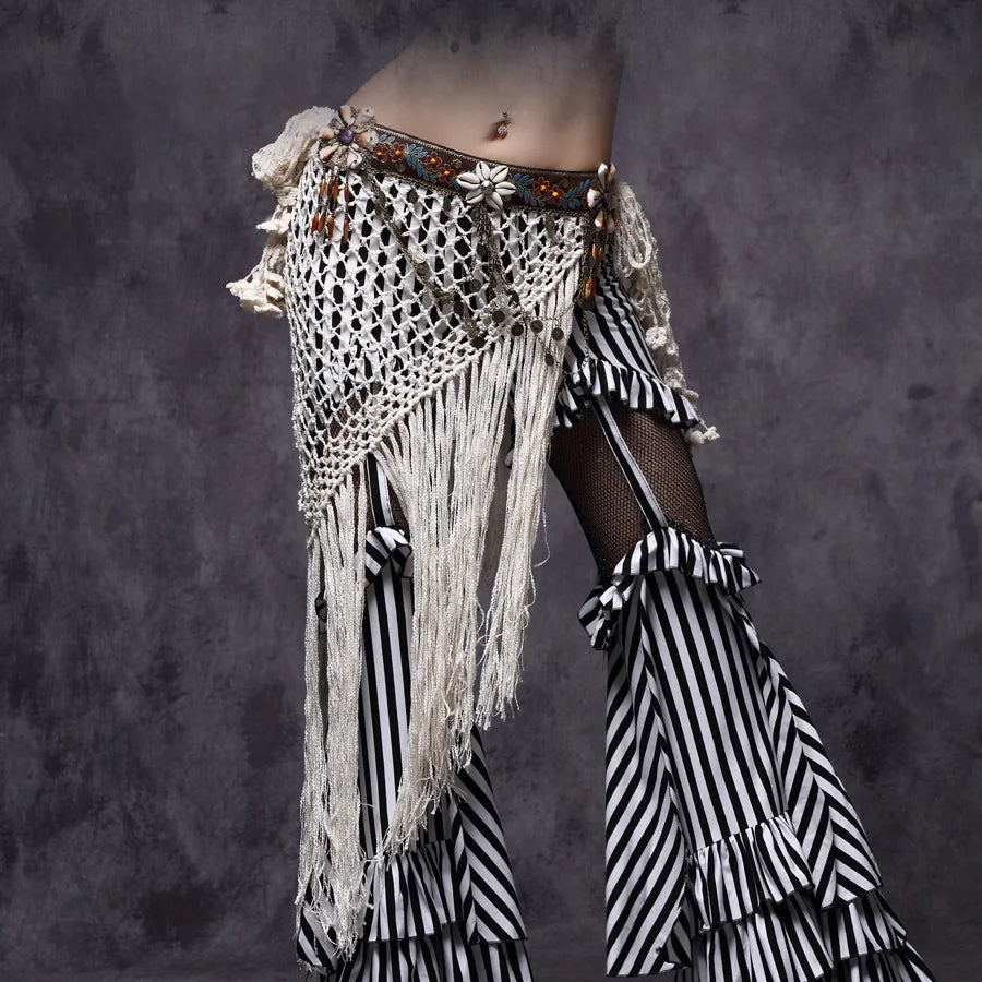 Tribal Belly Dance Hip Belt | Crochet, Shells & Coin Fringe