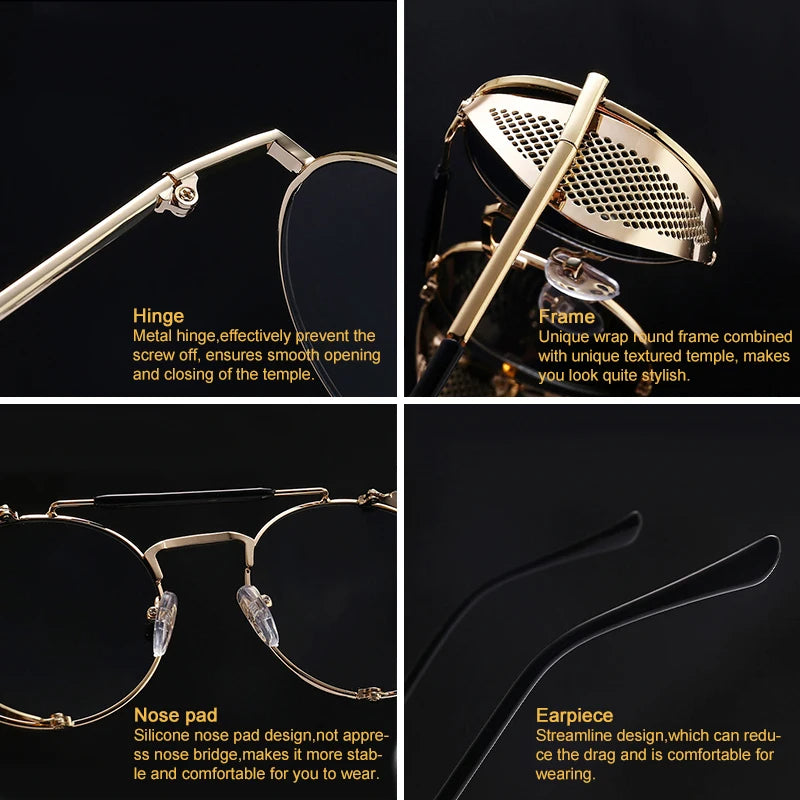 Steampunk Round Sunglasses | Side Shield | UV400