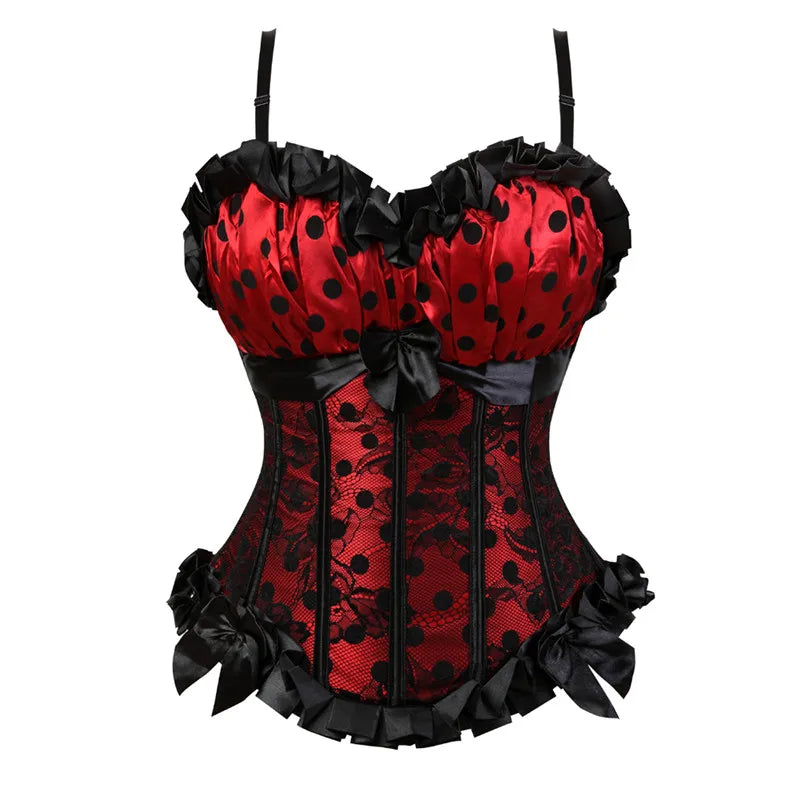 Floral Lace-Up Overbust Corset | Burlesque Set | Red & Champagne