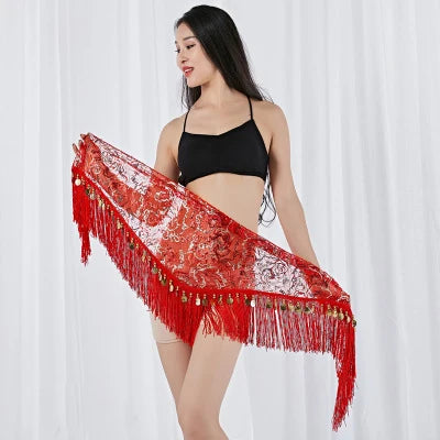 Belly Dance Triangle Hip Scarf | Coin & Sequin Fringe Belt