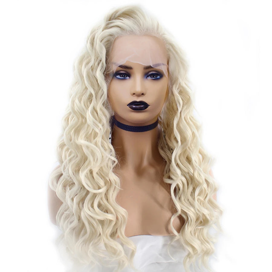 Long Curly Lace Front Wig | 26 Inch | Black & Platinum