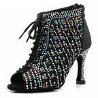 Rhinestone Mesh Dance Boot | Lace-Up | Multi-Heel