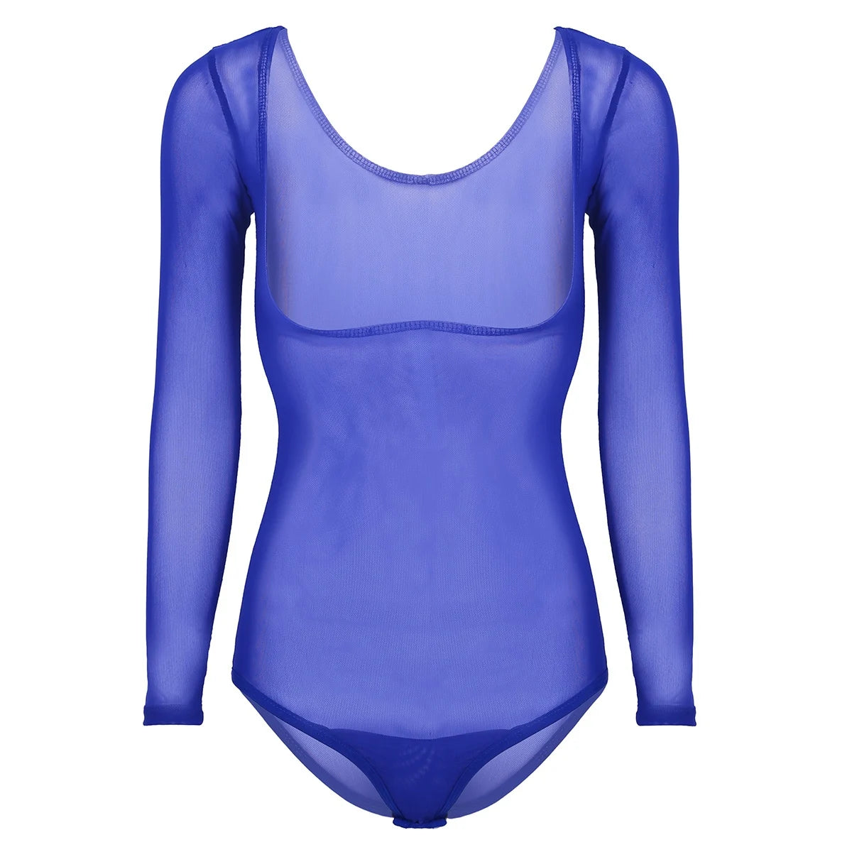 Women's Sheer Mesh Long-Sleeve Bodysuit | Open Bust & Snap Crotch | Dance & Performance Underlayer