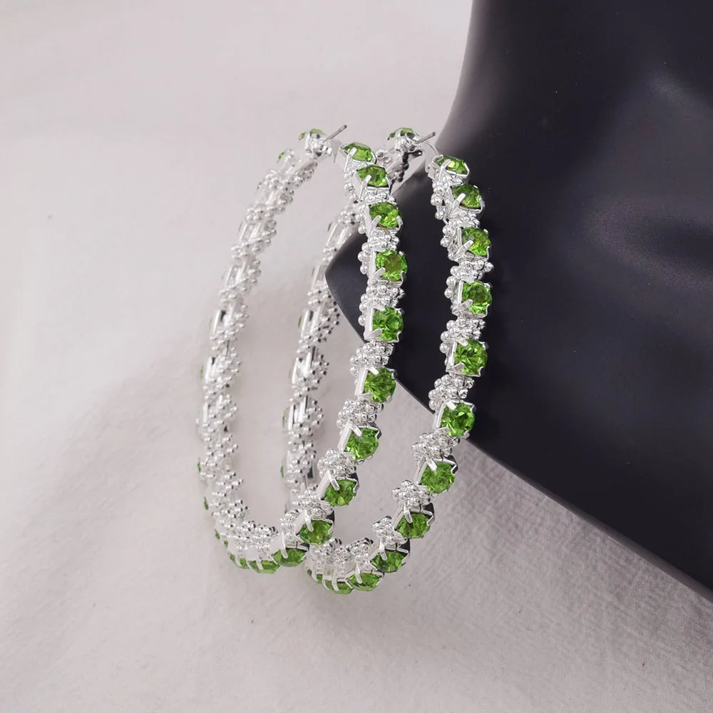 Rhinestone Hoop Earrings | 8.5cm | Crystal Bead Winding