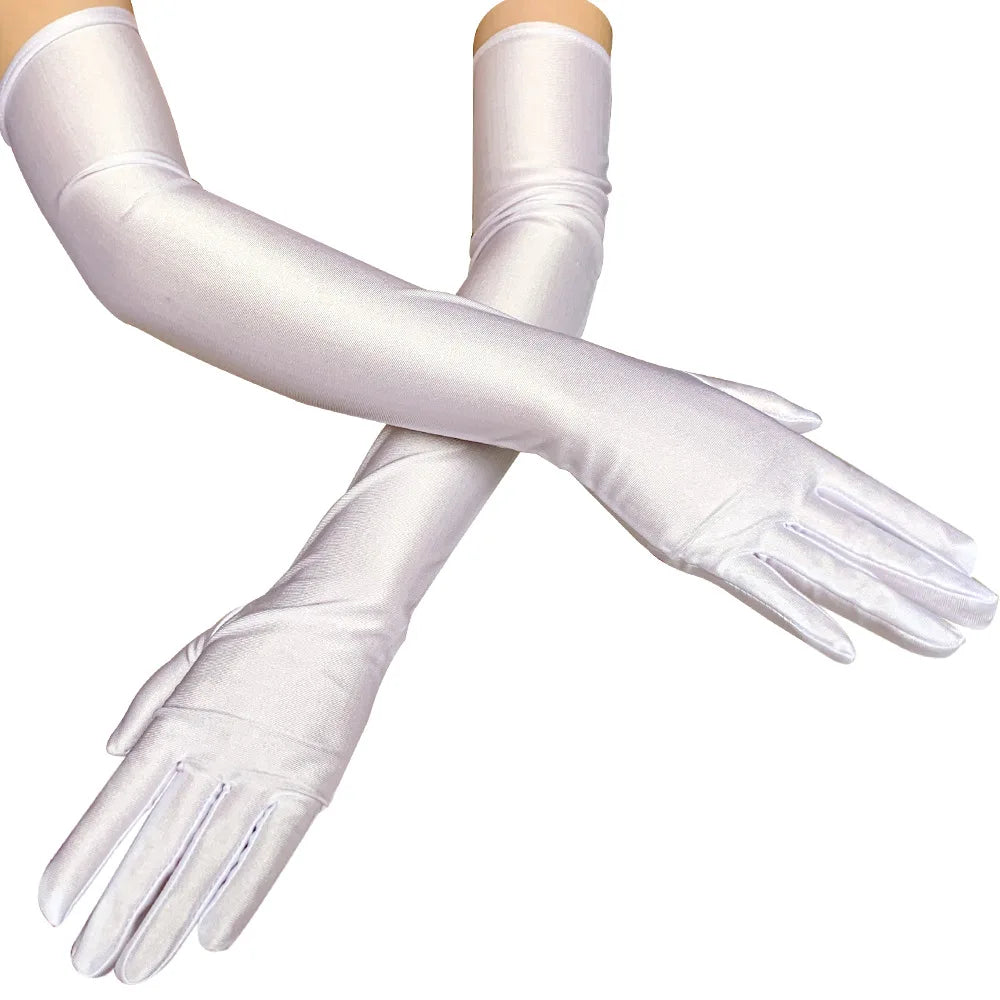 Stretch Satin Opera Gloves — Elbow Length, 53cm | Red, White, Black