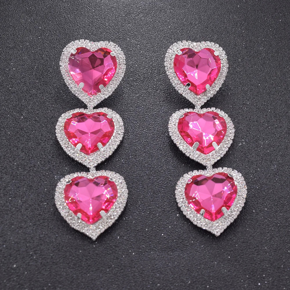 Heart Drop Earrings | Rhinestone Statement