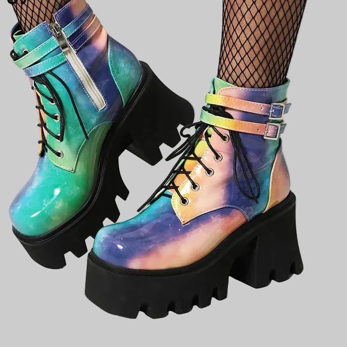 Colorful Platform Ankle Boots - Chunky Heel Street Style