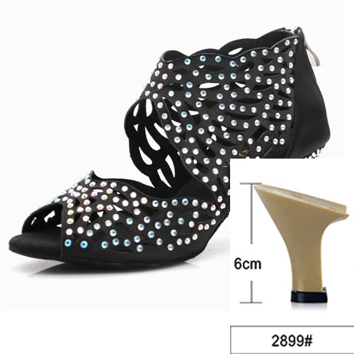 Rhinestone Latin Dance Heels | Cutout Satin | Multi-Height