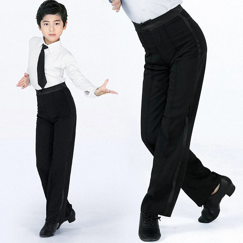 Men's Latin & Ballroom Dance Pants | Black Satin Waist | 16 Sizes