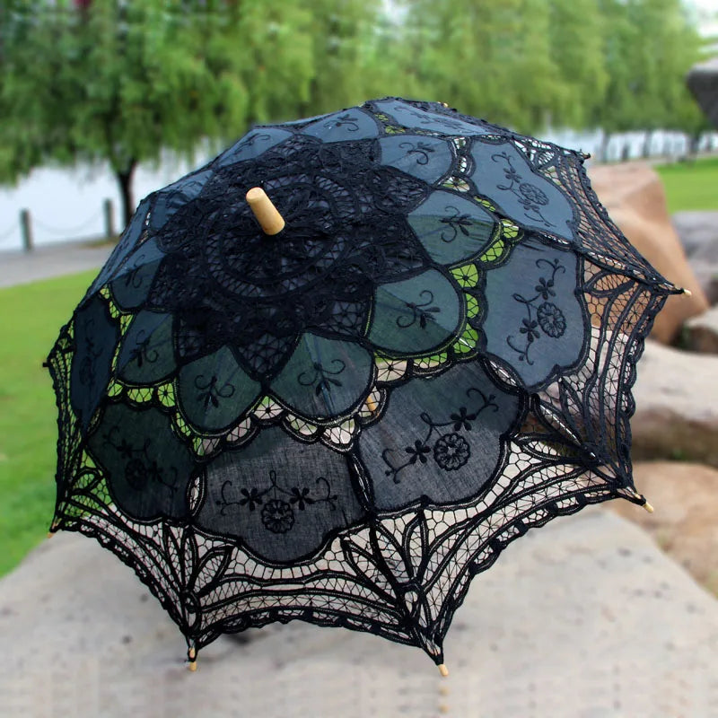 Victorian Lace Parasol | Battenburg Cotton | Black, White & Beige