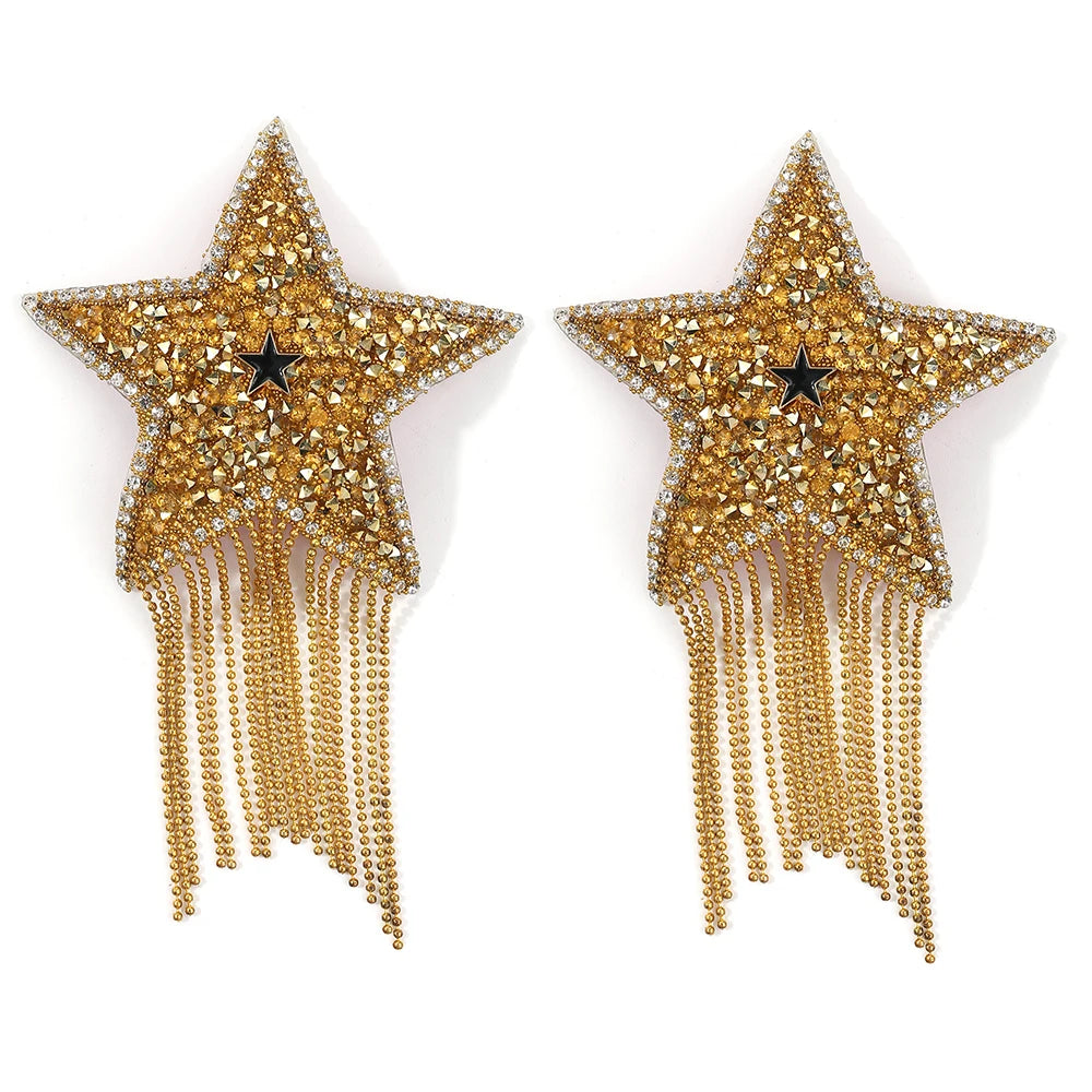 Rhinestone Star Tassel Nipple Covers - Silicone Pasties for Performers