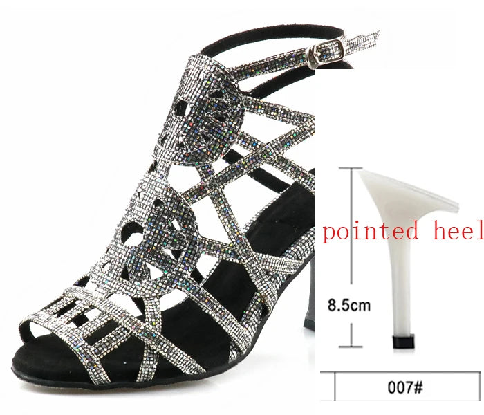 Rhinestone Cage Latin Dance Sandals | Cuban & Pointed Heel | 6–10cm