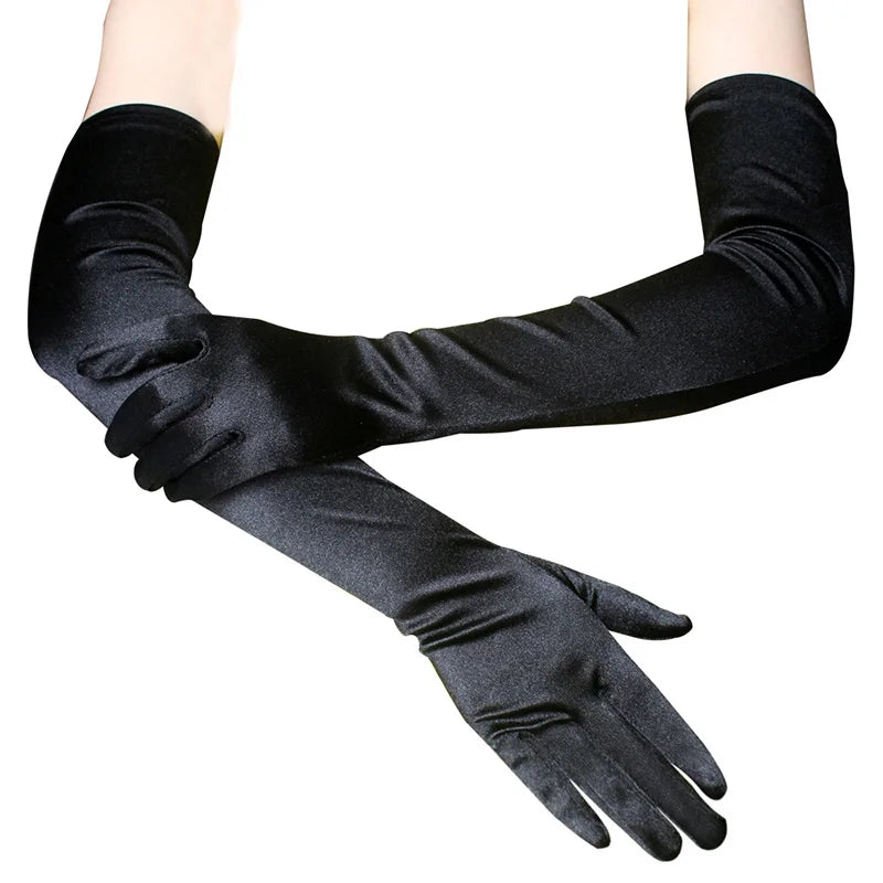 Stretch Satin Opera Gloves — Elbow Length, 53cm | Red, White, Black