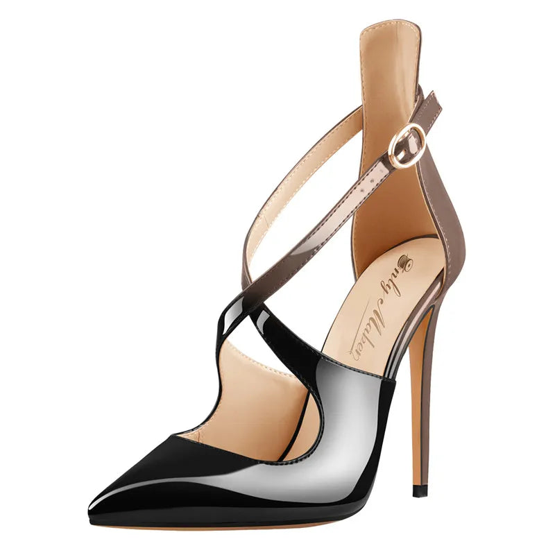 Cross-Strap Pointed Toe Stiletto Sandals — 12 cm Thin Heel Extended Sizing