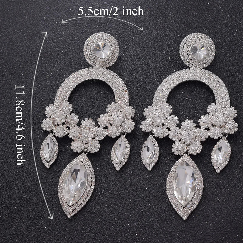 Oversized Crystal Drop Earrings | Rhinestone Pendant | Stage Jewelry
