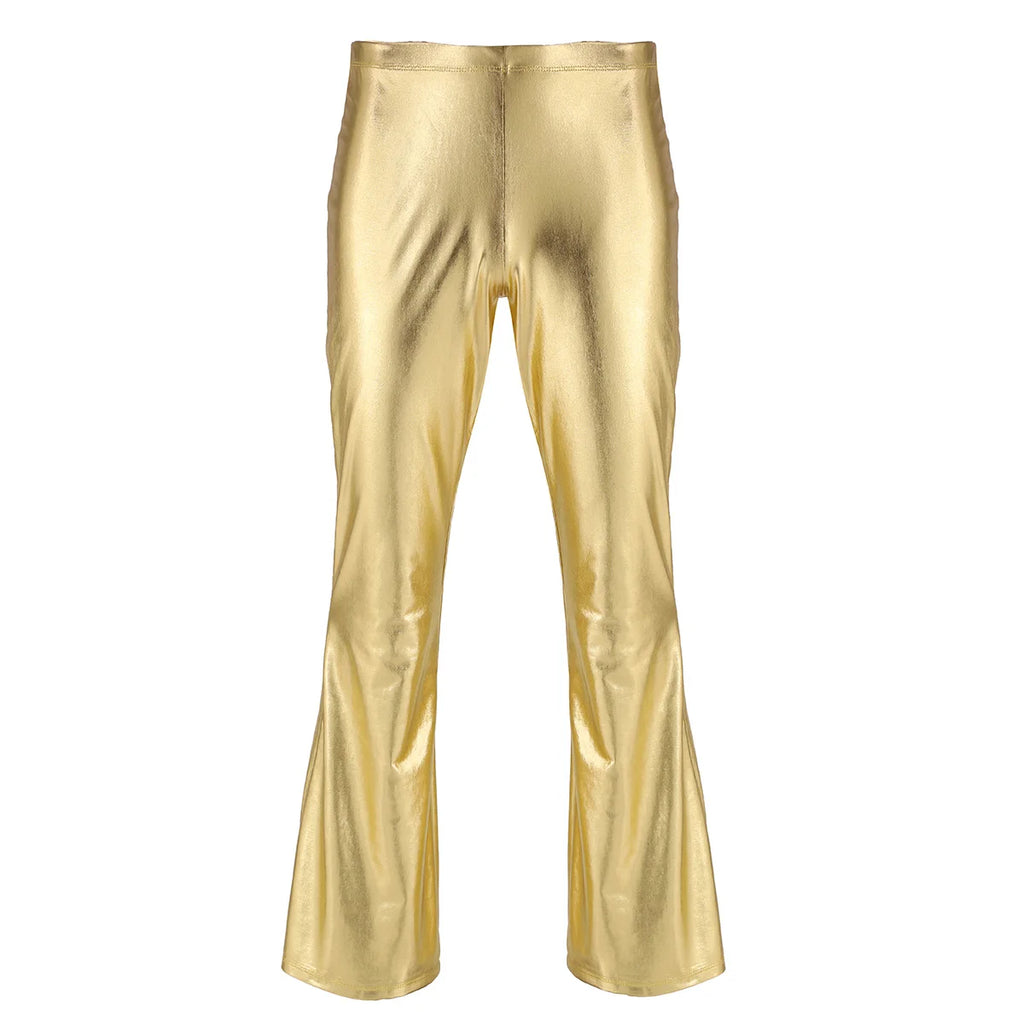 Men's Metallic Bell Bottom Pants | Glossy Flare | Disco