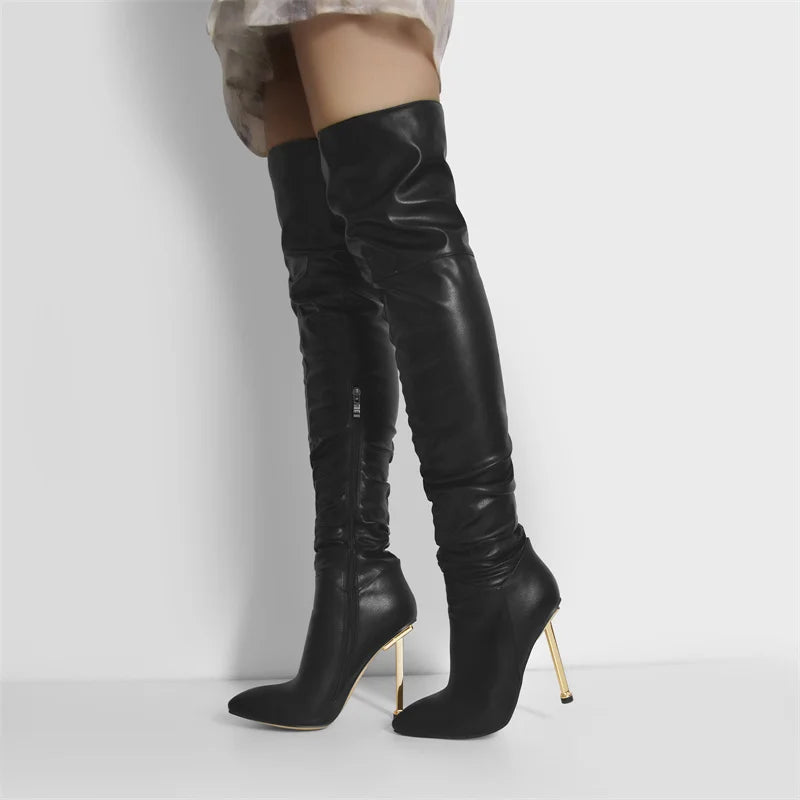 Thigh-High Matte Boots | Stiletto Heel | Pointed Toe