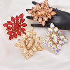 Oversized Rhinestone Flower Cocktail Ring | Adjustable | 6 Colors