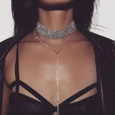 Crystal Rhinestone Statement Choker | Multilayer Collar Necklace