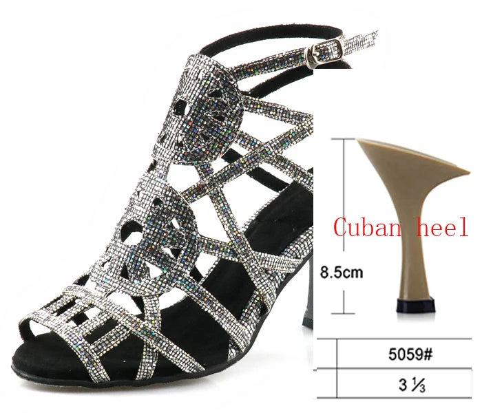 Rhinestone Cage Latin Dance Sandals | Cuban & Pointed Heel | 6–10cm