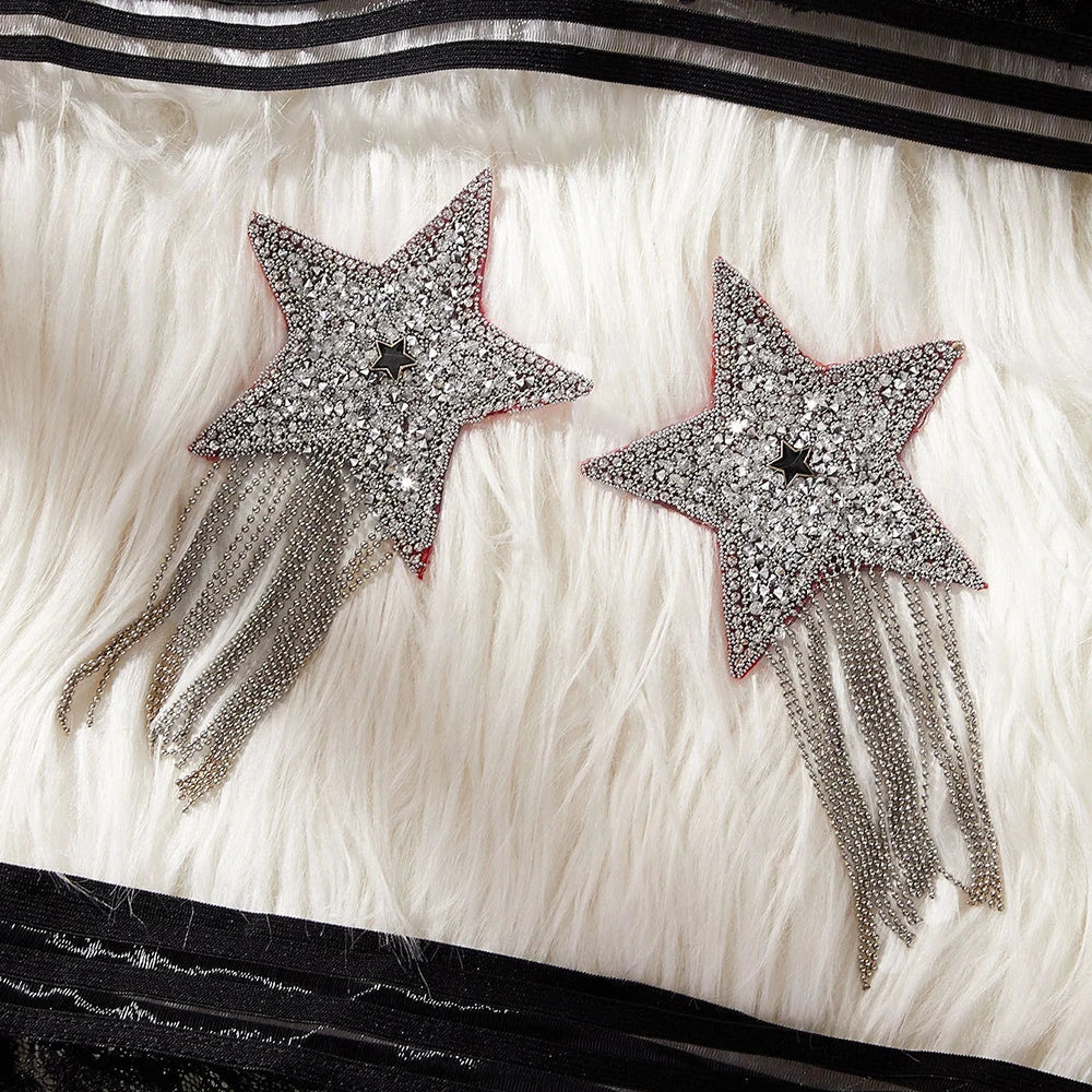 Star Nipple Pasties | Rhinestone Tassel | Black & Silver