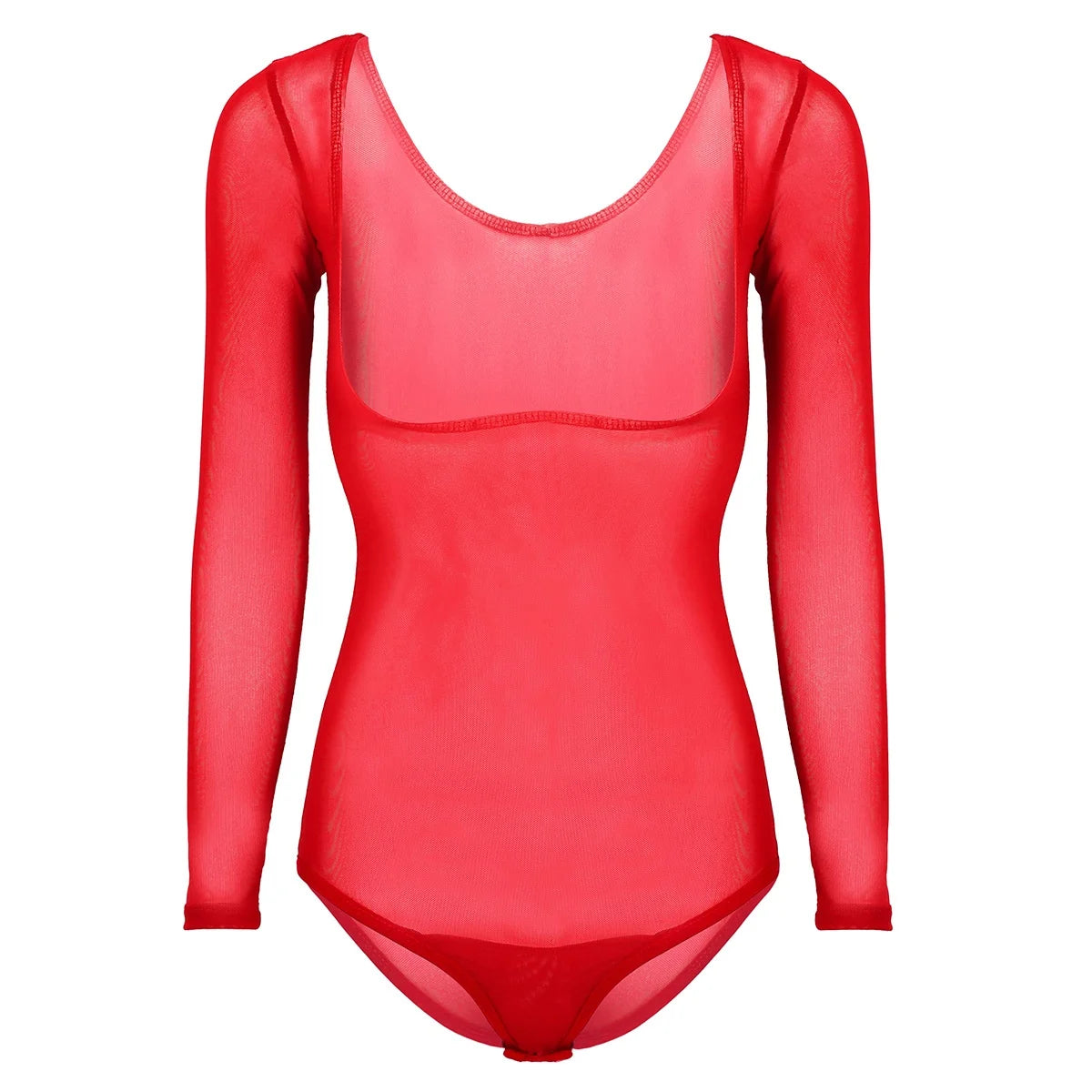 Women's Sheer Mesh Long-Sleeve Bodysuit | Open Bust & Snap Crotch | Dance & Performance Underlayer