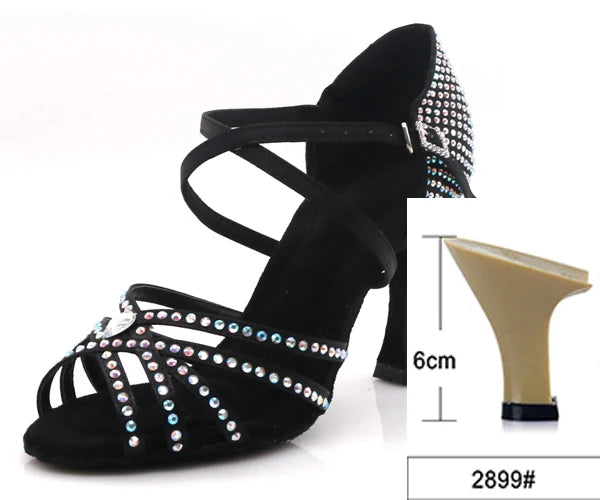 Rhinestone Latin Dance Heels | Satin | Multi-Heel