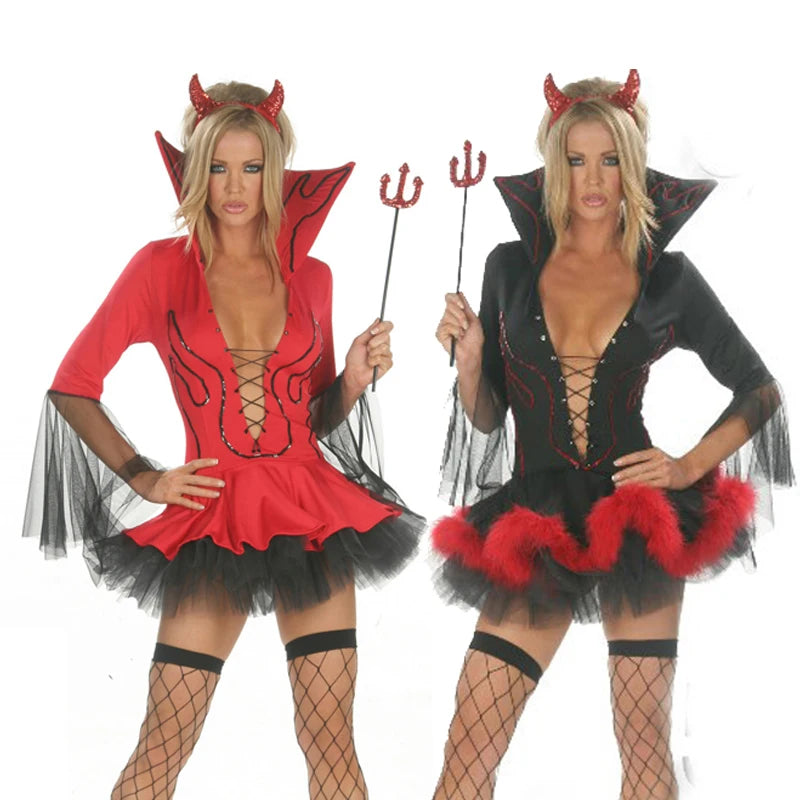 Devil Costume Set | Hooded Tutu Dress with Horns & Cane