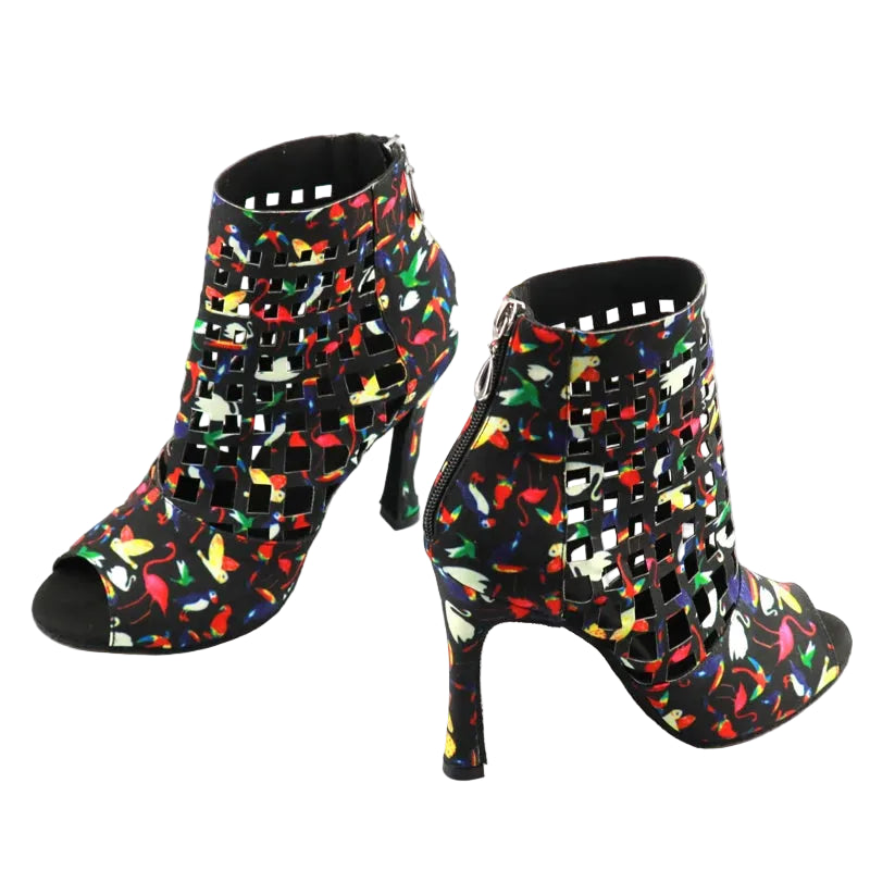 Laser Mesh Tricolor Latin Dance Ankle Boot | Glitter Mesh | 6–10cm Heel