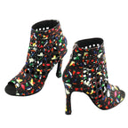 Laser Mesh Tricolor Latin Dance Ankle Boot | Glitter Mesh | 6–10cm Heel