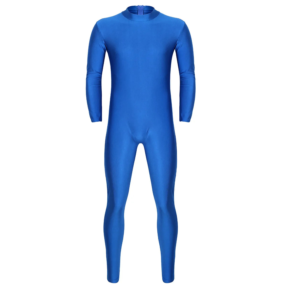 Men's Full-Body Spandex Unitard | Back Zipper | Long Sleeve Mock Neck | Dance Performance