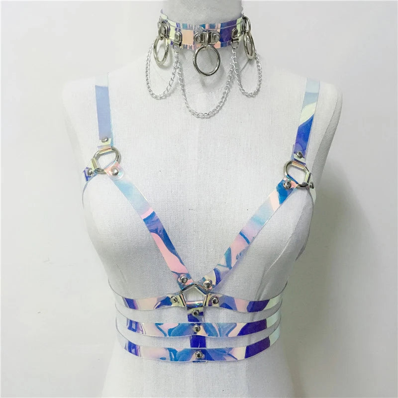 Holographic Body Harness Garter - Laser Faux Leather Performance Harness