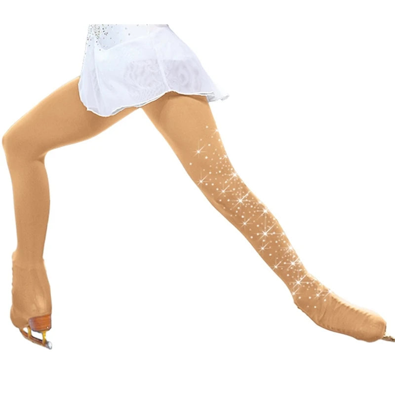 Rhinestone Figure Skating Tights | Stirrup Pantyhose for Women | Gymnastics & Ice Skating