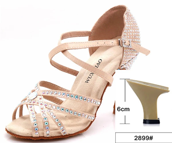 Rhinestone Latin Dance Heels | Satin | Multi-Heel