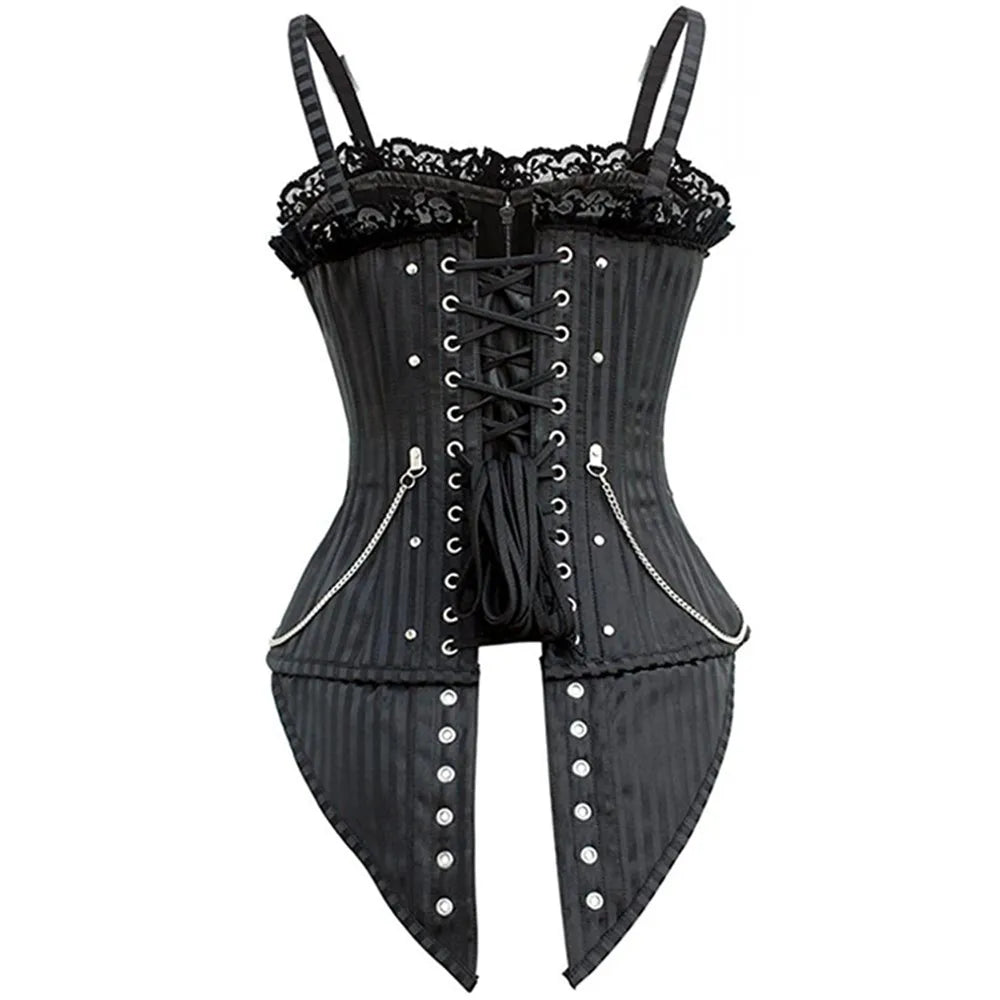 Striped Gothic Corset Top | Lace Overlay & Buckles