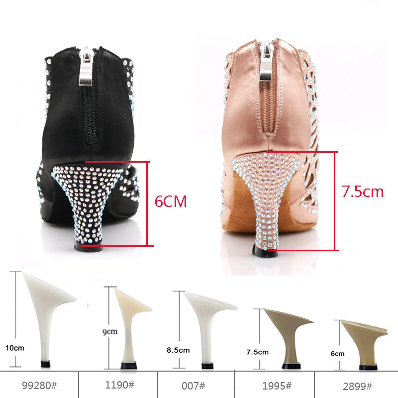 Rhinestone Latin Dance Heels | Cutout Satin | Multi-Height