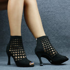 Laser Mesh Tricolor Latin Dance Ankle Boot | Glitter Mesh | 6–10cm Heel