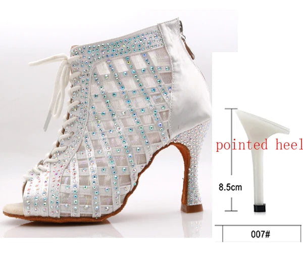 Rhinestone Mesh Dance Boot | Lace-Up | Multi-Heel