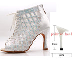 Rhinestone Mesh Dance Boot | Lace-Up | Multi-Heel