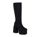 Leopard Platform Knee-High Boots — Square Heel Zip Boots