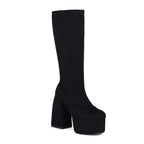 Leopard Platform Knee-High Boots — Square Heel Zip Boots
