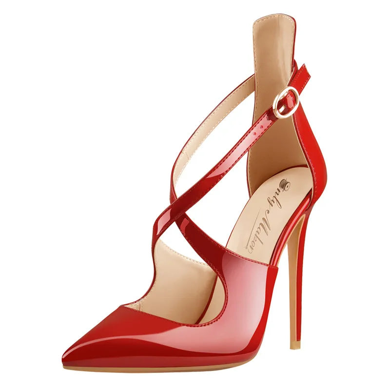 Cross-Strap Pointed Toe Stiletto Sandals — 12 cm Thin Heel Extended Sizing